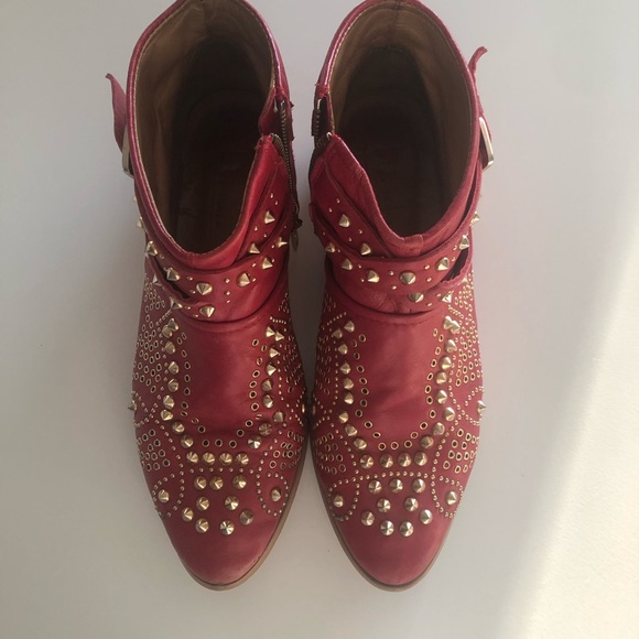Unique real leather red boots with golden studs 37 - Picture 3 of 8
